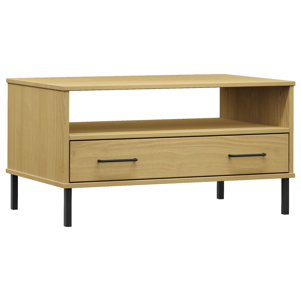 Stolić za kavu s metalnim nogama smeđi 85x50x45 cm drveni OSLO