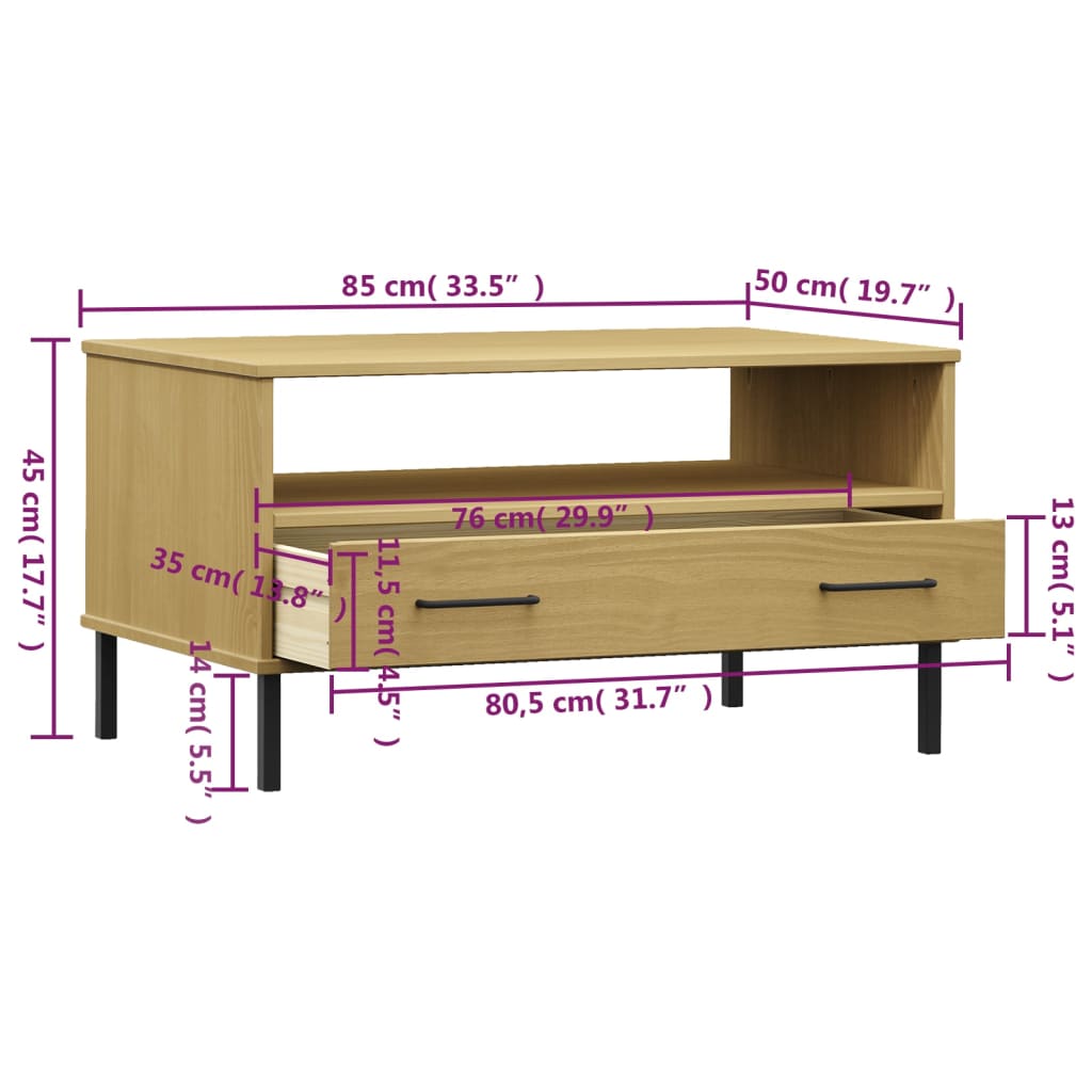 Stolić za kavu s metalnim nogama smeđi 85x50x45 cm drveni OSLO