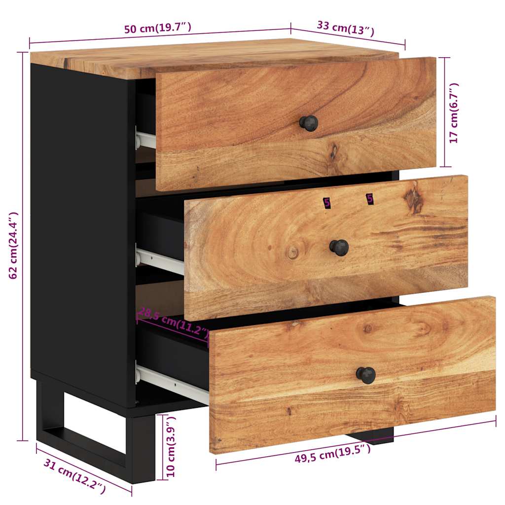 Noćni ormarić 50x33x62 masivno drvo bagrema i konstruirano drvo