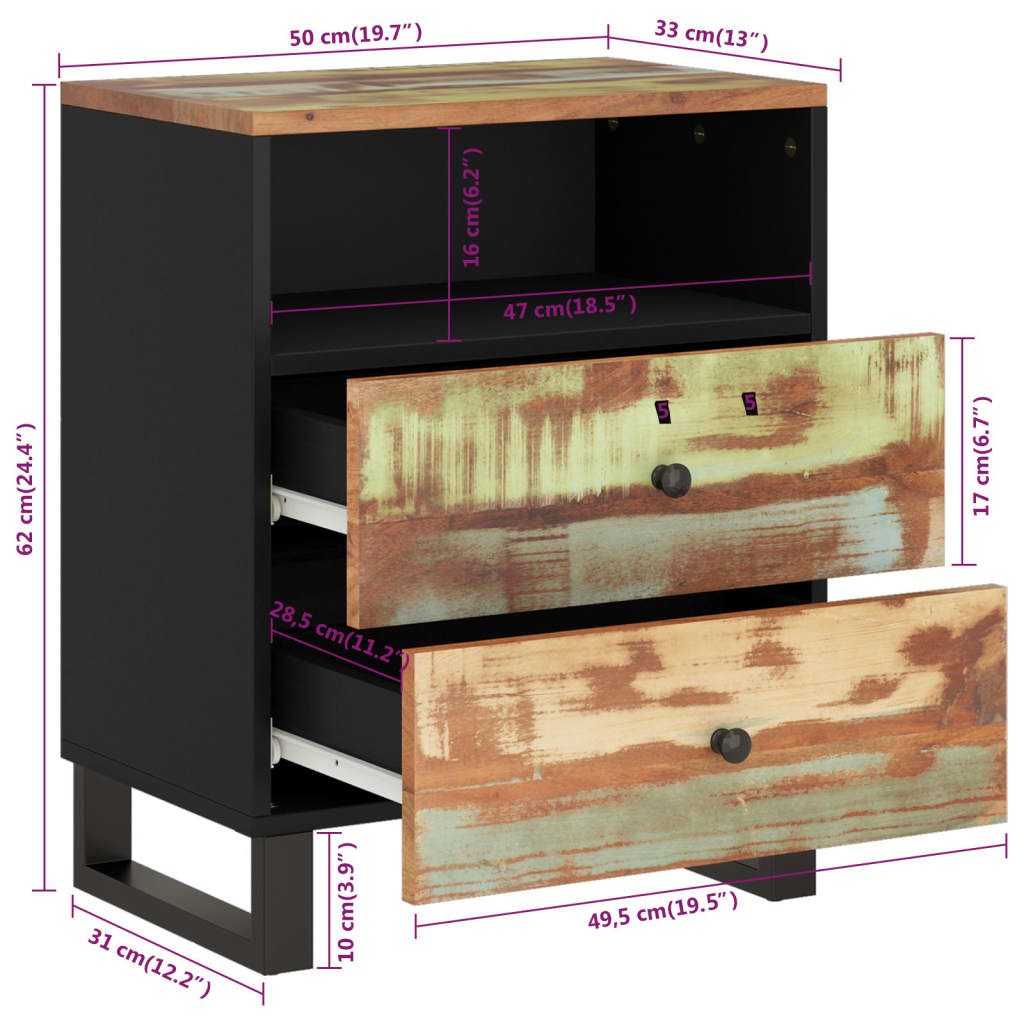 Noćni ormarić 50x33x62cm masivno obnovljeno i konstruirano drvo