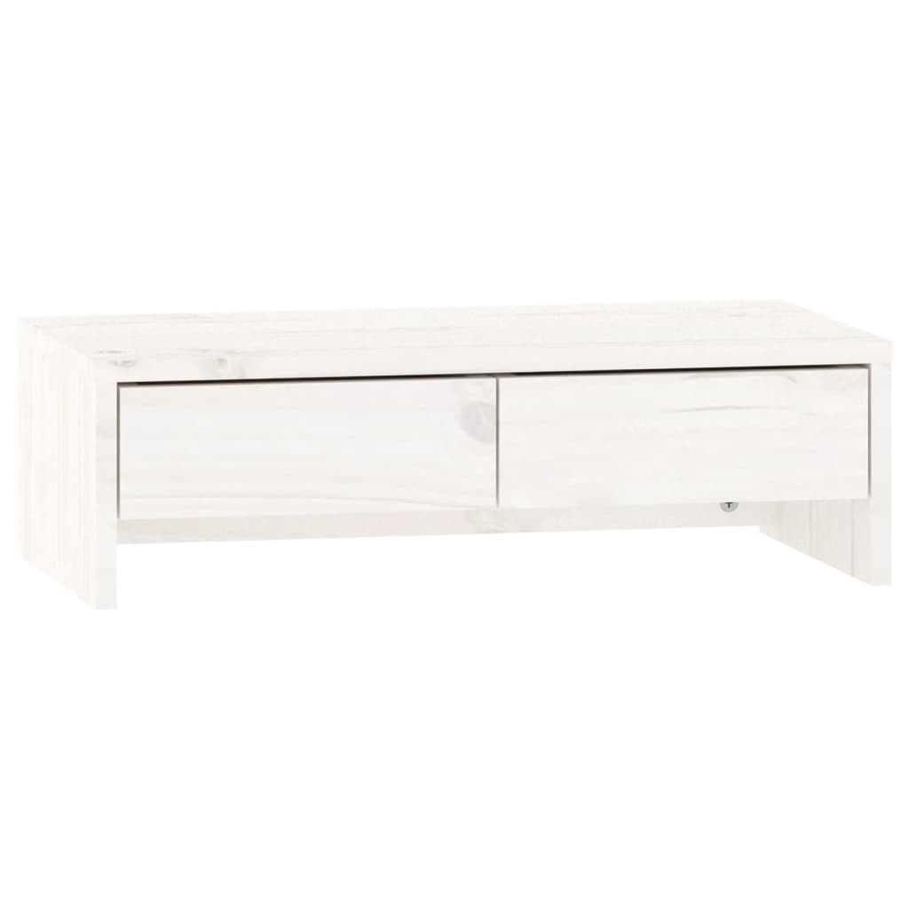 Stalak za monitor bijeli 50 x 27 x 15 cm od masivne borovine