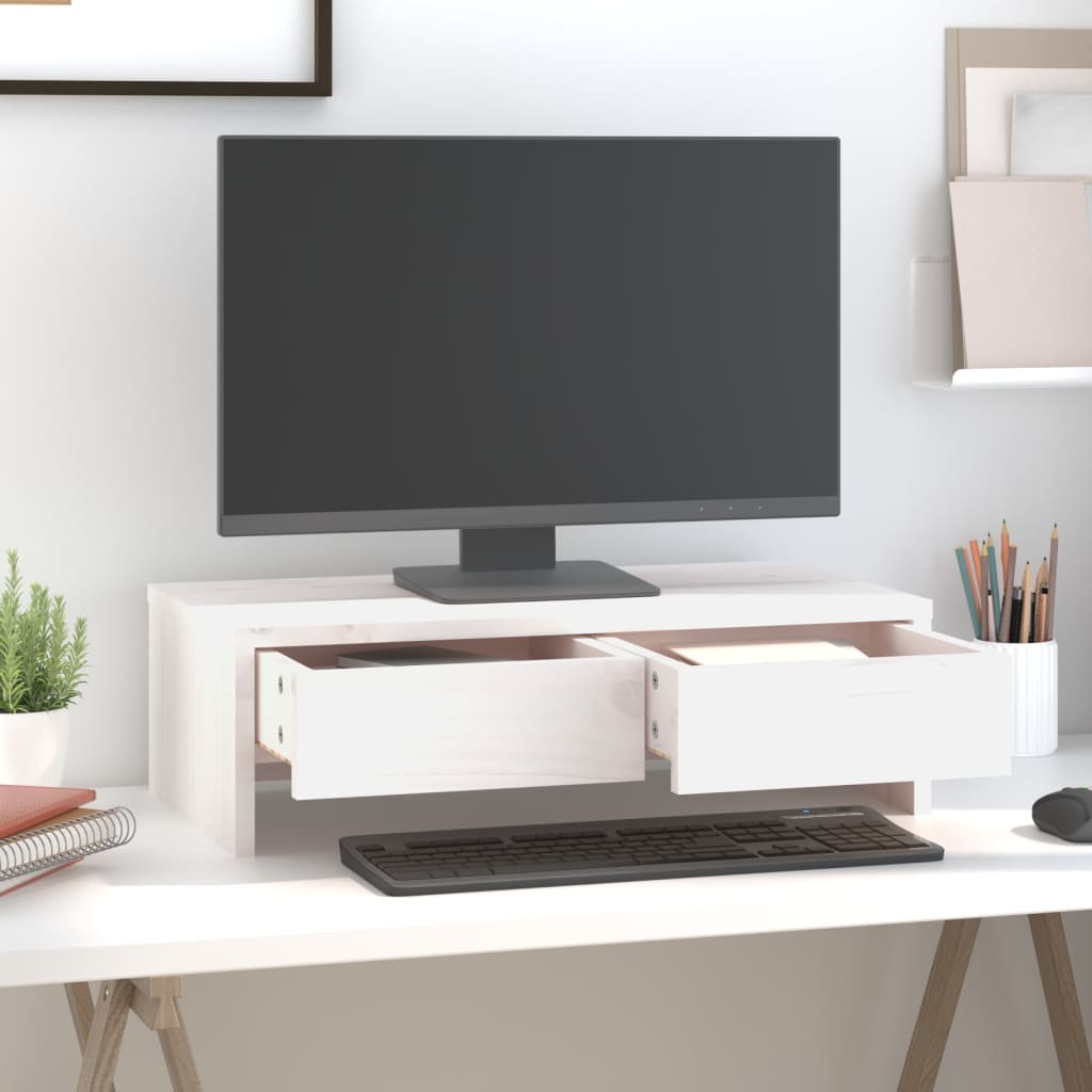 Stalak za monitor bijeli 50 x 27 x 15 cm od masivne borovine