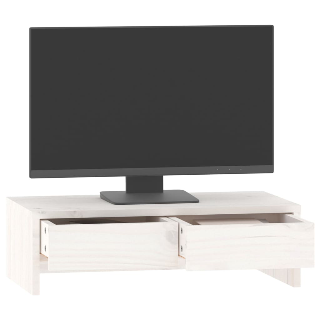 Stalak za monitor bijeli 50 x 27 x 15 cm od masivne borovine