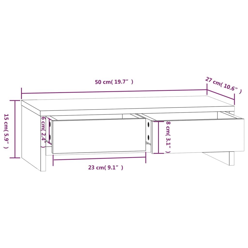 Stalak za monitor bijeli 50 x 27 x 15 cm od masivne borovine