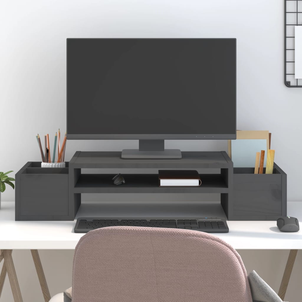 Stalak za monitor sivi 70 x 27,5 x 15 cm od masivne borovine