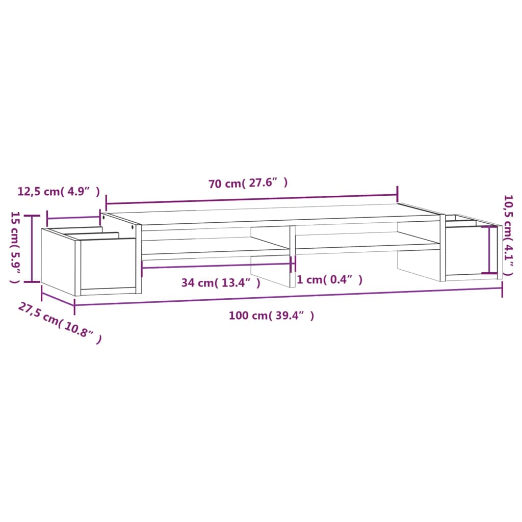 Stalak za monitor 100 x 27,5 x 15 cm od masivne borovine