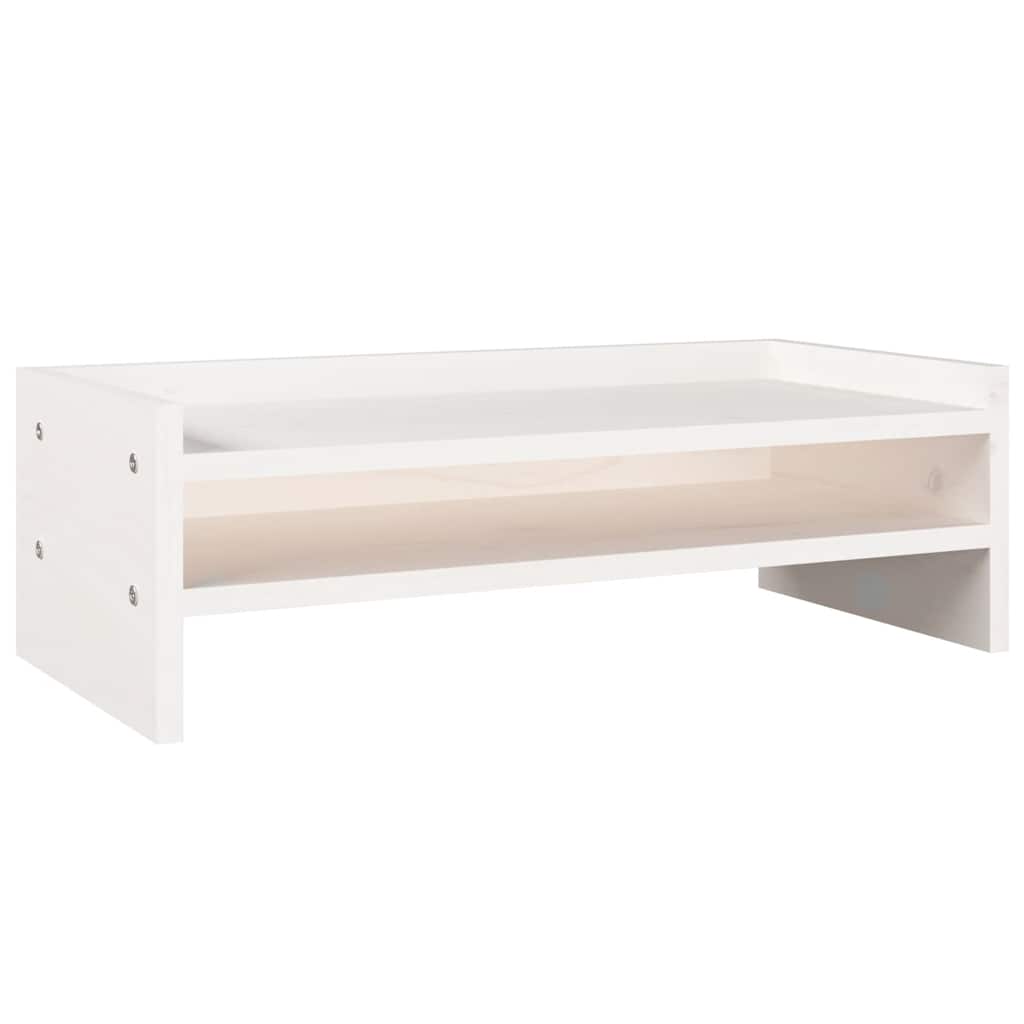 Stalak za monitor bijeli 50 x 24 x 16 cm od masivne borovine
