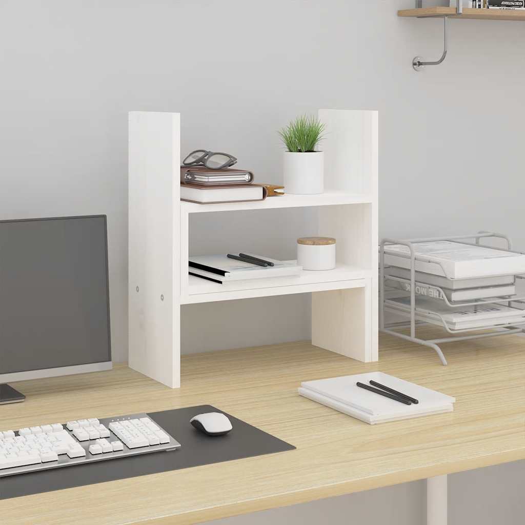 Stalak za monitor bijeli (39-72) x 17 x 43 cm masivna borovina
