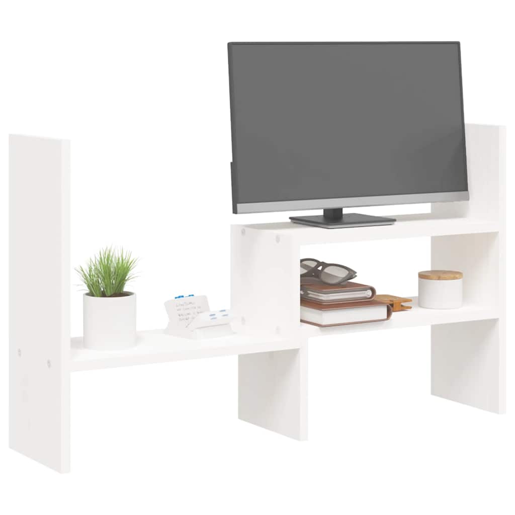 Stalak za monitor bijeli (39-72) x 17 x 43 cm masivna borovina