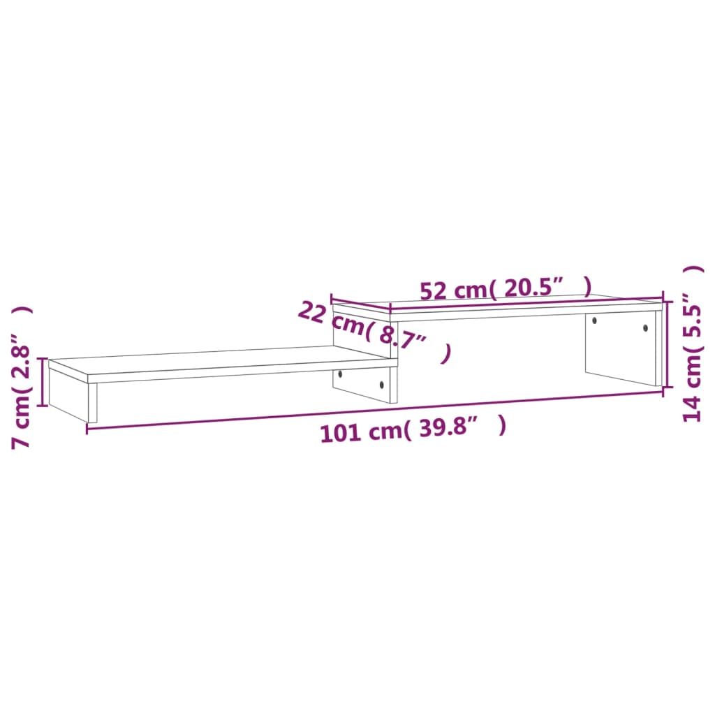 Stalak za monitor (52 - 101) x 22 x 14 cm od masivne borovine