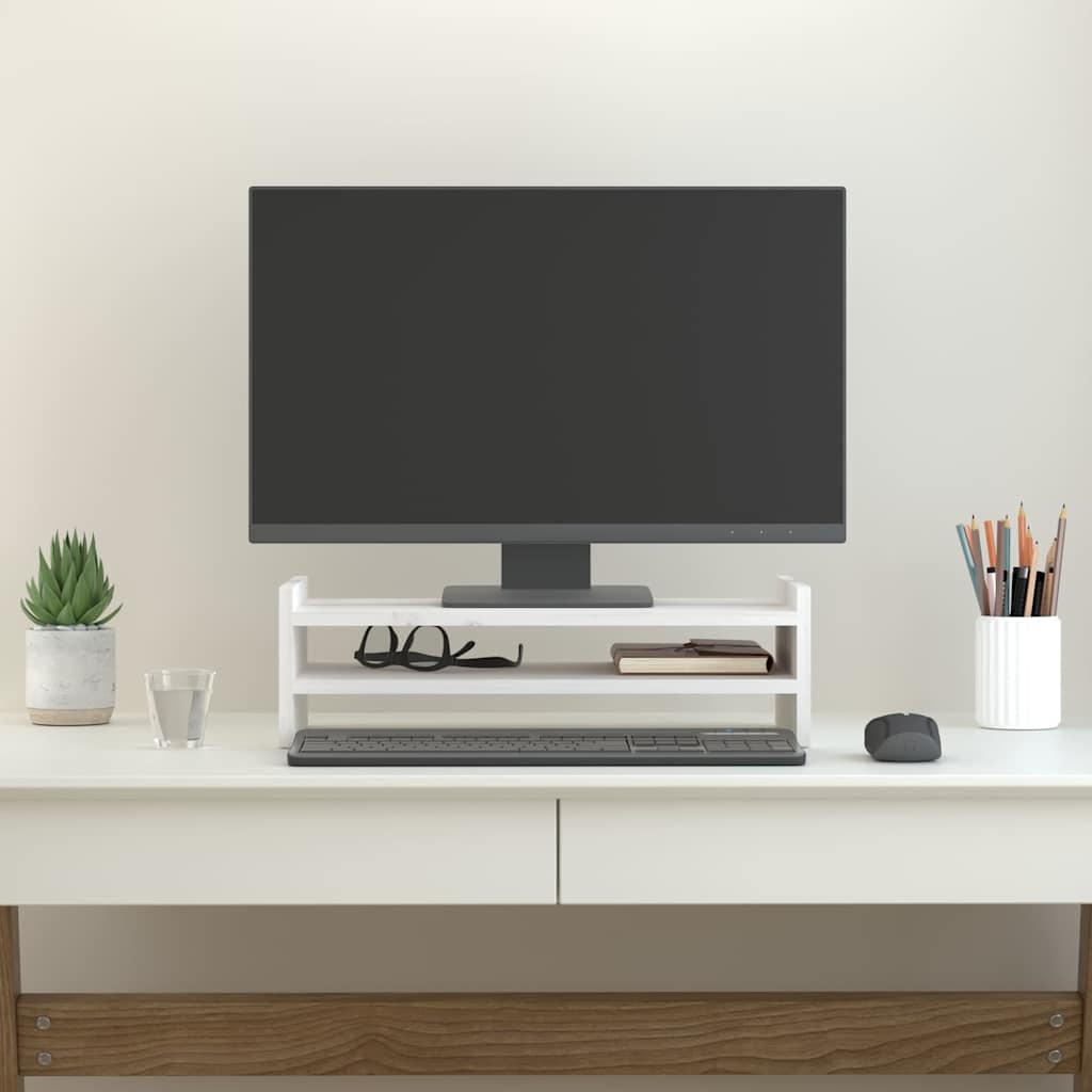 Stalak za monitor bijeli 50 x 27 x 15 cm od masivne borovine