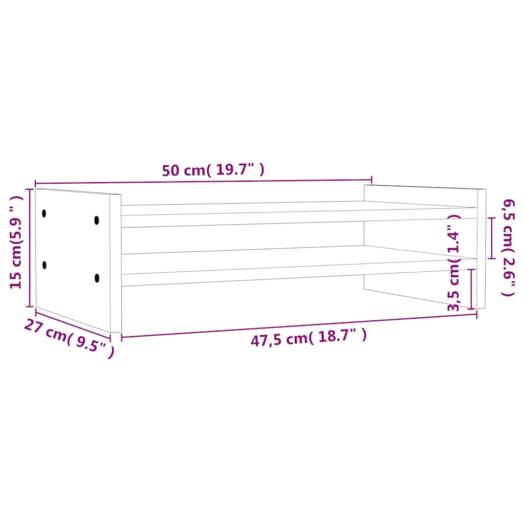 Stalak za monitor bijeli 50 x 27 x 15 cm od masivne borovine