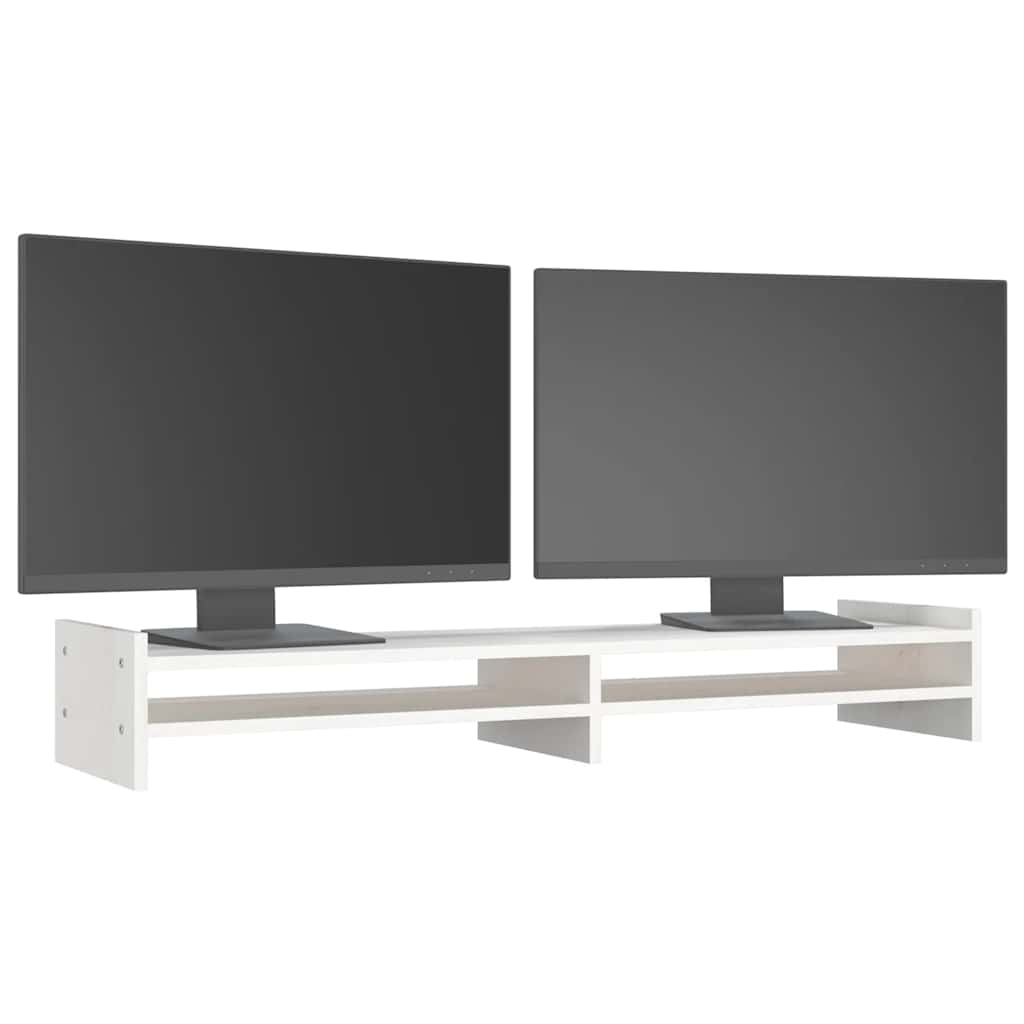 Stalak za monitor bijeli 100x27x15 cm od masivne borovine