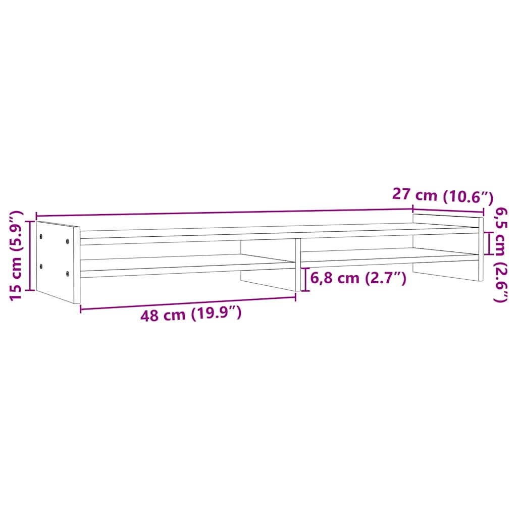 Stalak za monitor bijeli 100x27x15 cm od masivne borovine