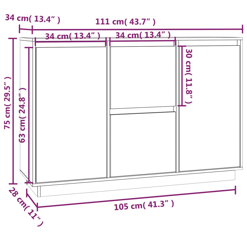 Komoda siva 111 x 34 x 75 cm od masivne borovine