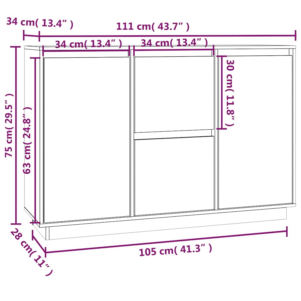 Komoda crna 111 x 34 x 75 cm od masivne borovine