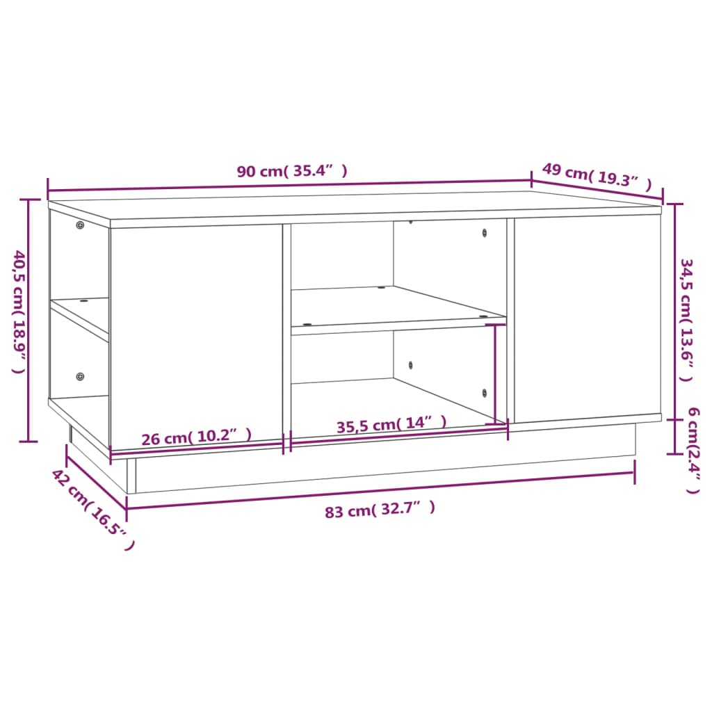 Stolić za kavu crni 90x49x40,5 cm od masivne borovine