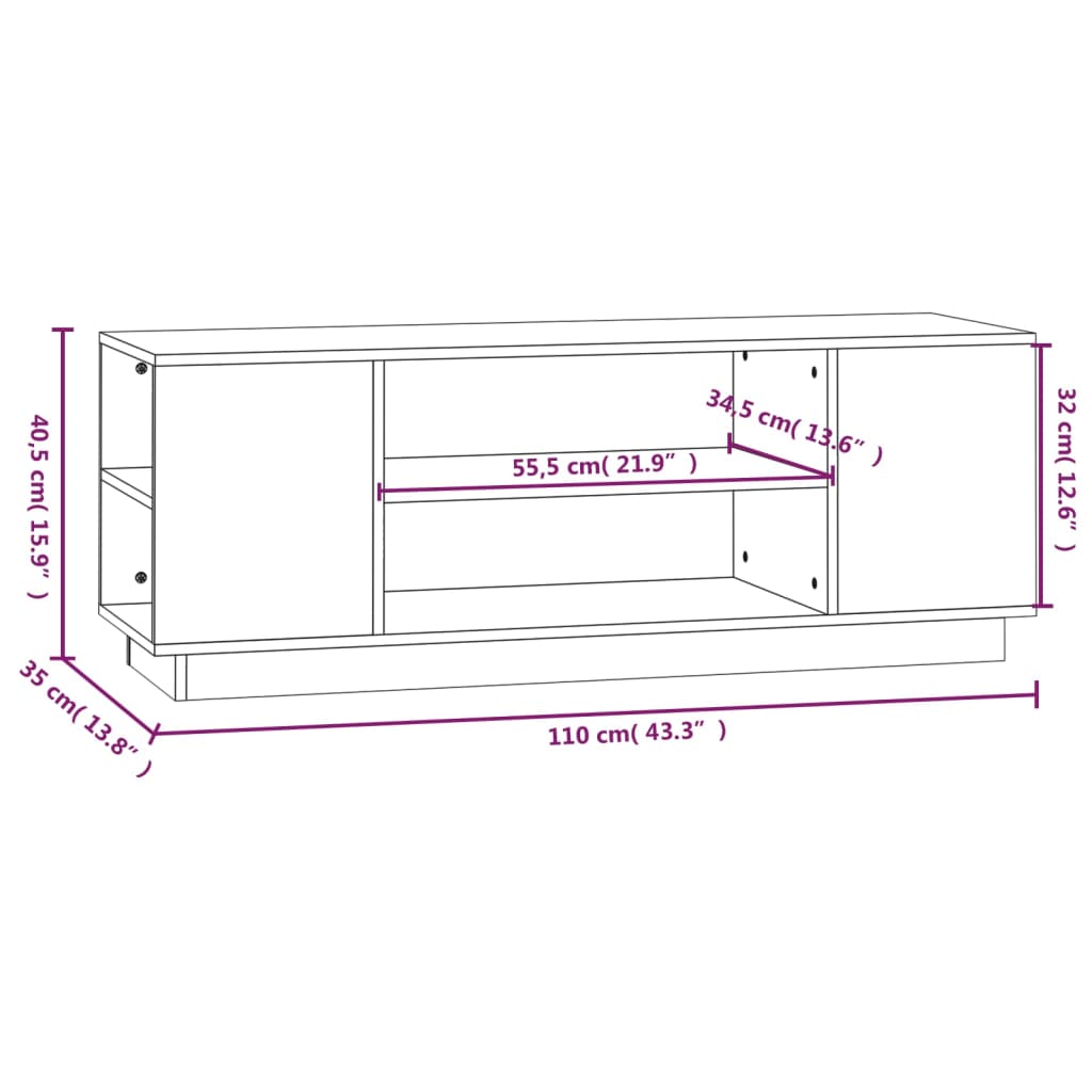 TV ormarić smeđa boja meda 110 x 35 x 40,5 cm masivna borovina