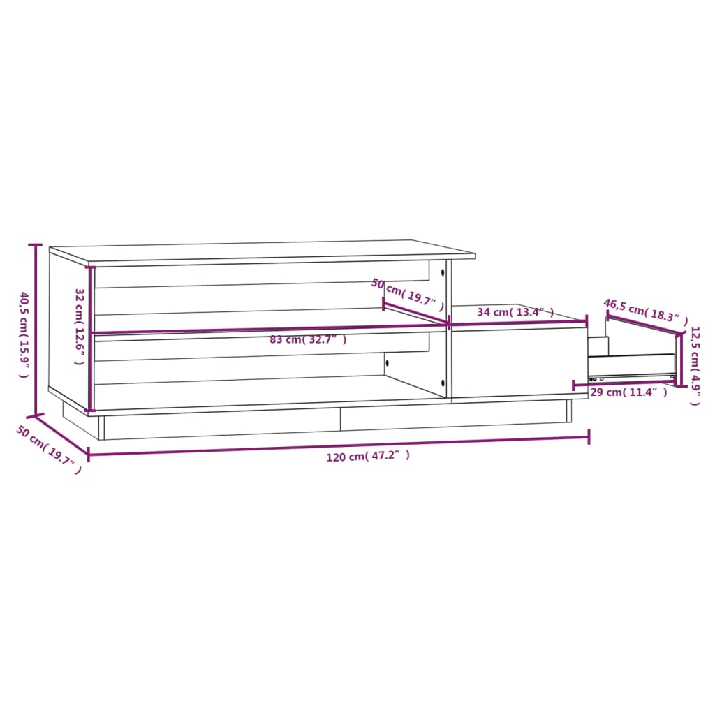 Stolić za kavu boja meda 120 x 50 x 40,5 cm od masivne borovine