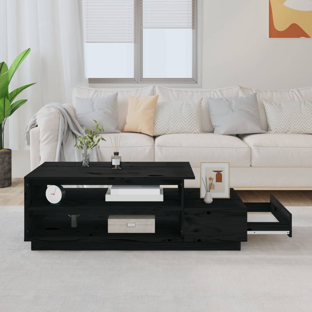 Stolić za kavu crni 120 x 50 x 40,5 cm od masivne borovine