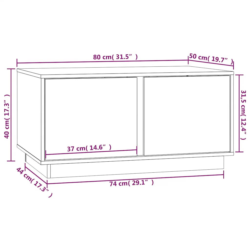 Stolić za kavu crni 80x50x40 cm od masivne borovine