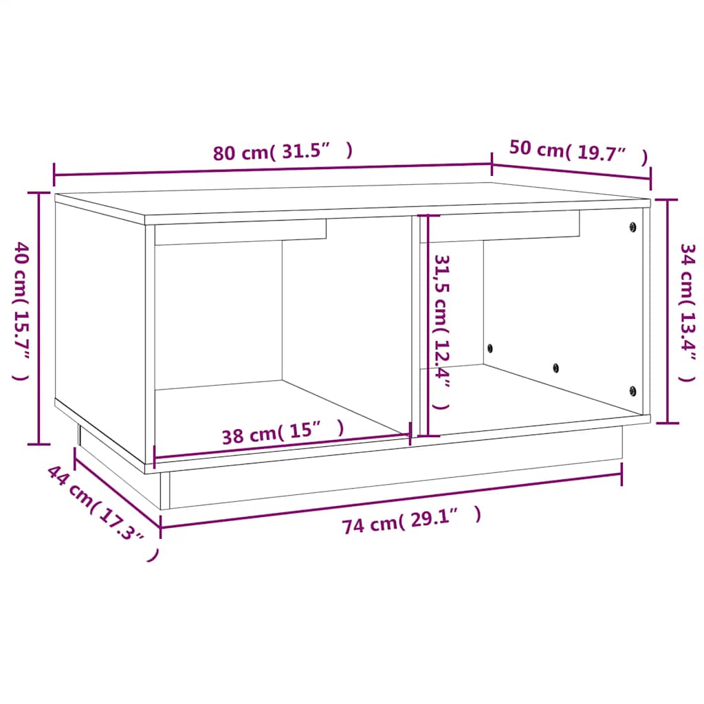 Stolić za kavu crni 80x50x40 cm od masivne borovine