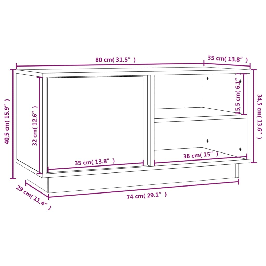 TV ormarić bijeli 80 x 35 x 40,5 cm od masivne borovine
