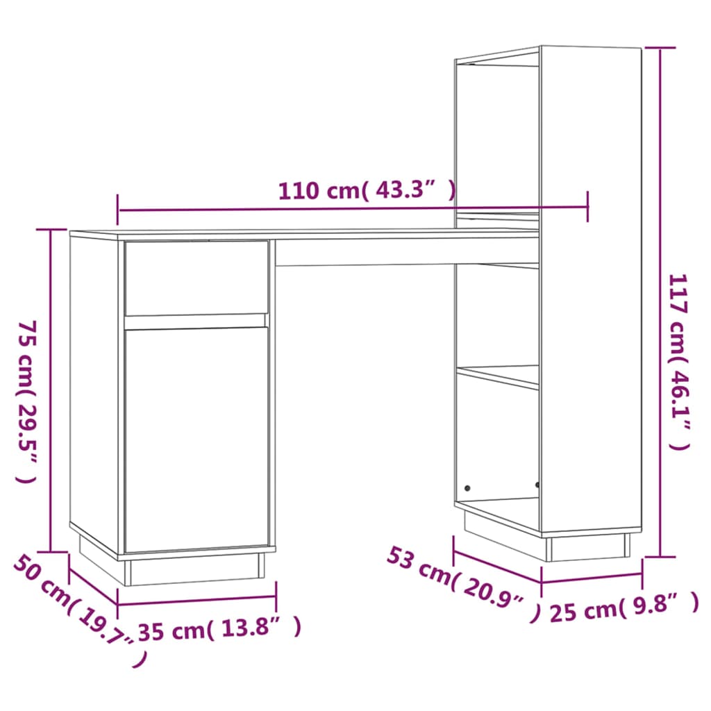 Radni stol sivi 110 x 53 x 117 cm od masivne borovine