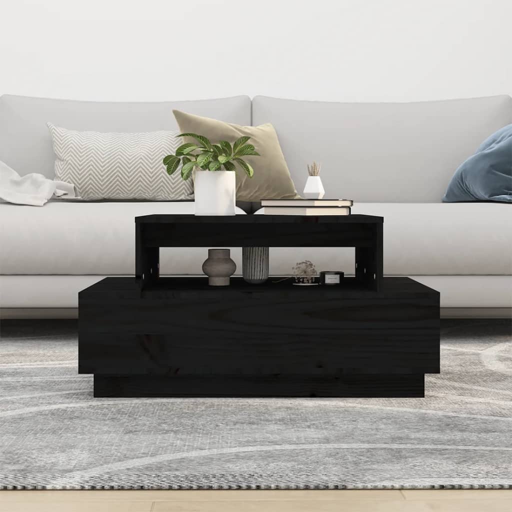 Stolić za kavu crni 80 x 55 x 40,5 cm od masivne borovine