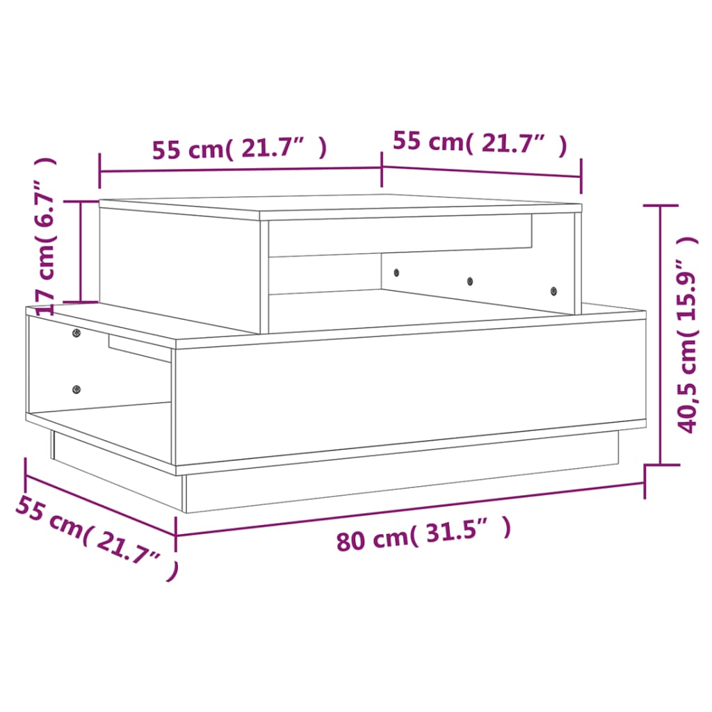 Stolić za kavu crni 80 x 55 x 40,5 cm od masivne borovine