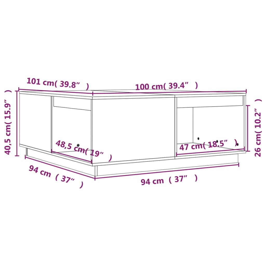 Stolić za kavu sivi 100 x 101 x 40,5 cm od masivne borovine