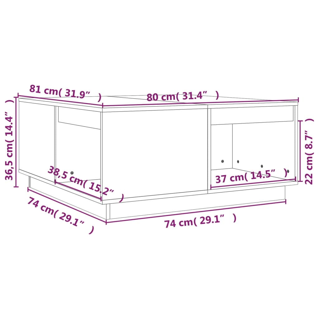 Stolić za kavu sivi 80x81x36,5 cm od masivne borovine