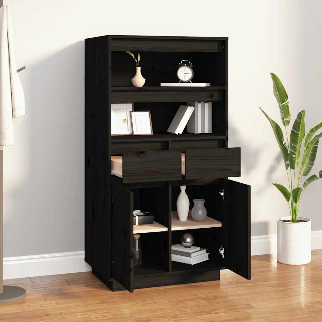 Visoka komoda crna 60 x 40 x 116,5 cm od masivne borovine