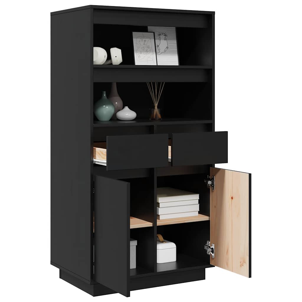 Visoka komoda crna 60 x 40 x 116,5 cm od masivne borovine