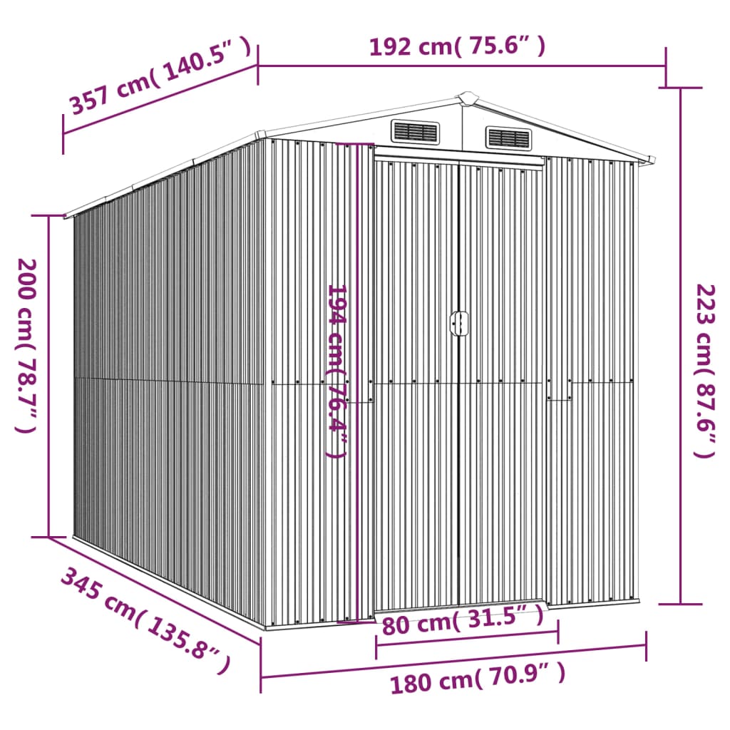 Vrtno spremište zeleno 192 x 357 x 223 cm od pocinčanog čelika
