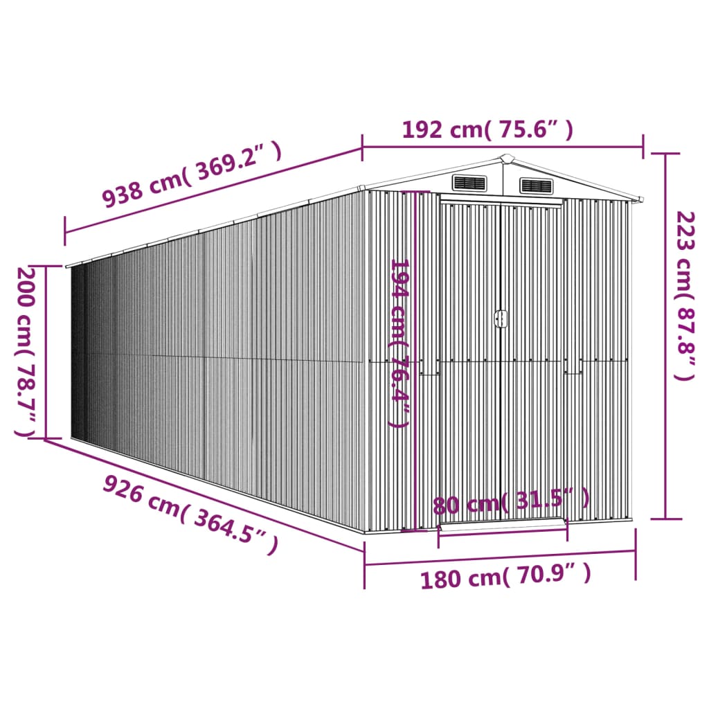 Vrtno spremište zeleno 192x938x223 cm od pocinčanog čelika