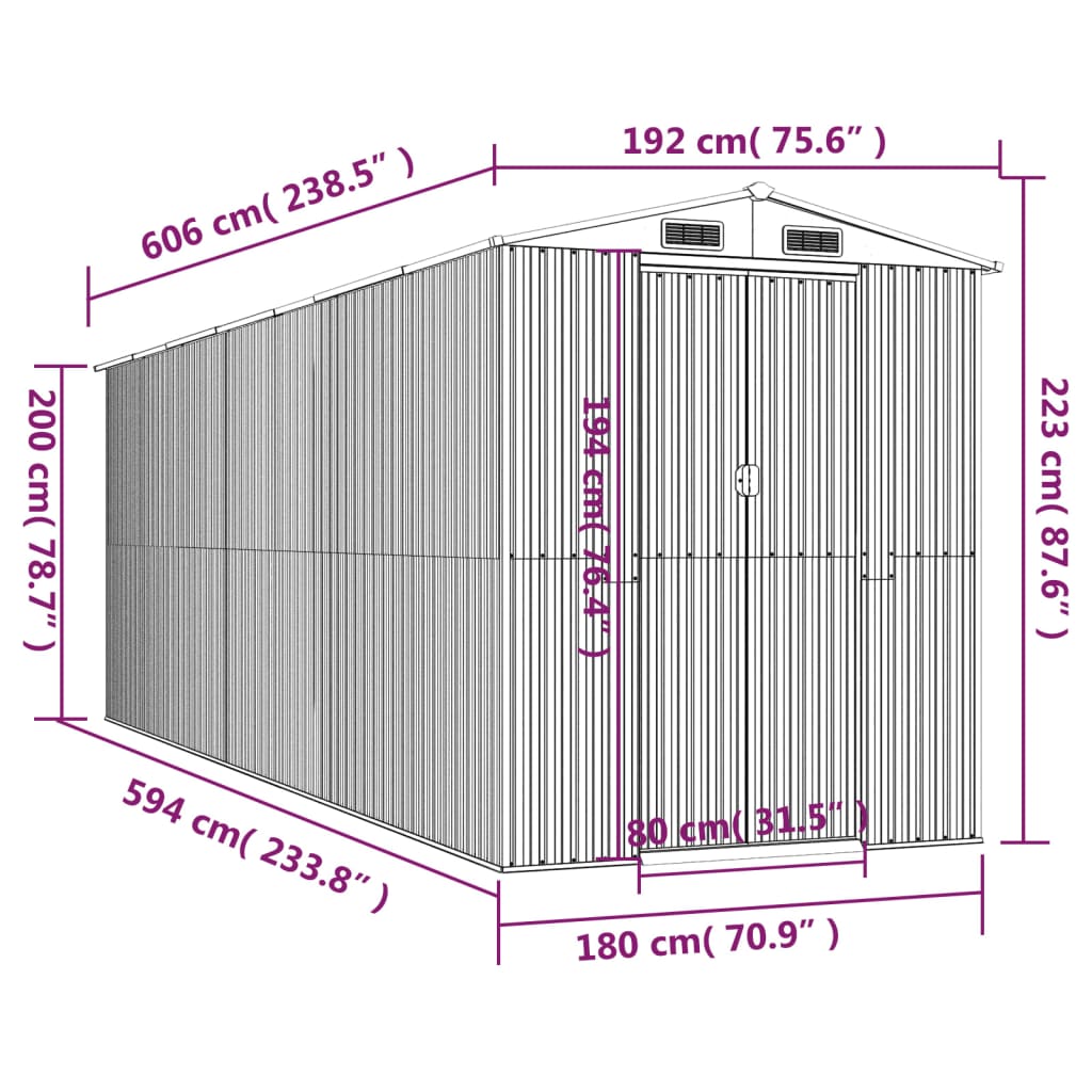 Vrtno spremište tamnosmeđe 192x606x223 cm pocinčani čelik