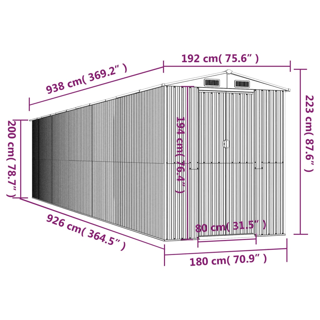Vrtno spremište tamnosmeđe 192 x 938 x 223 cm pocinčani čelik