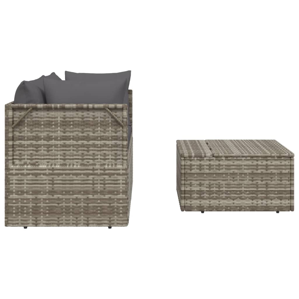 Vrtni tabure s jastukom sivi 55 x 55 x 30 cm od poliratana
