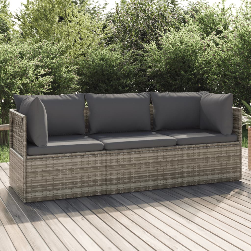 Vrtni tabure s jastukom sivi 55 x 55 x 30 cm od poliratana