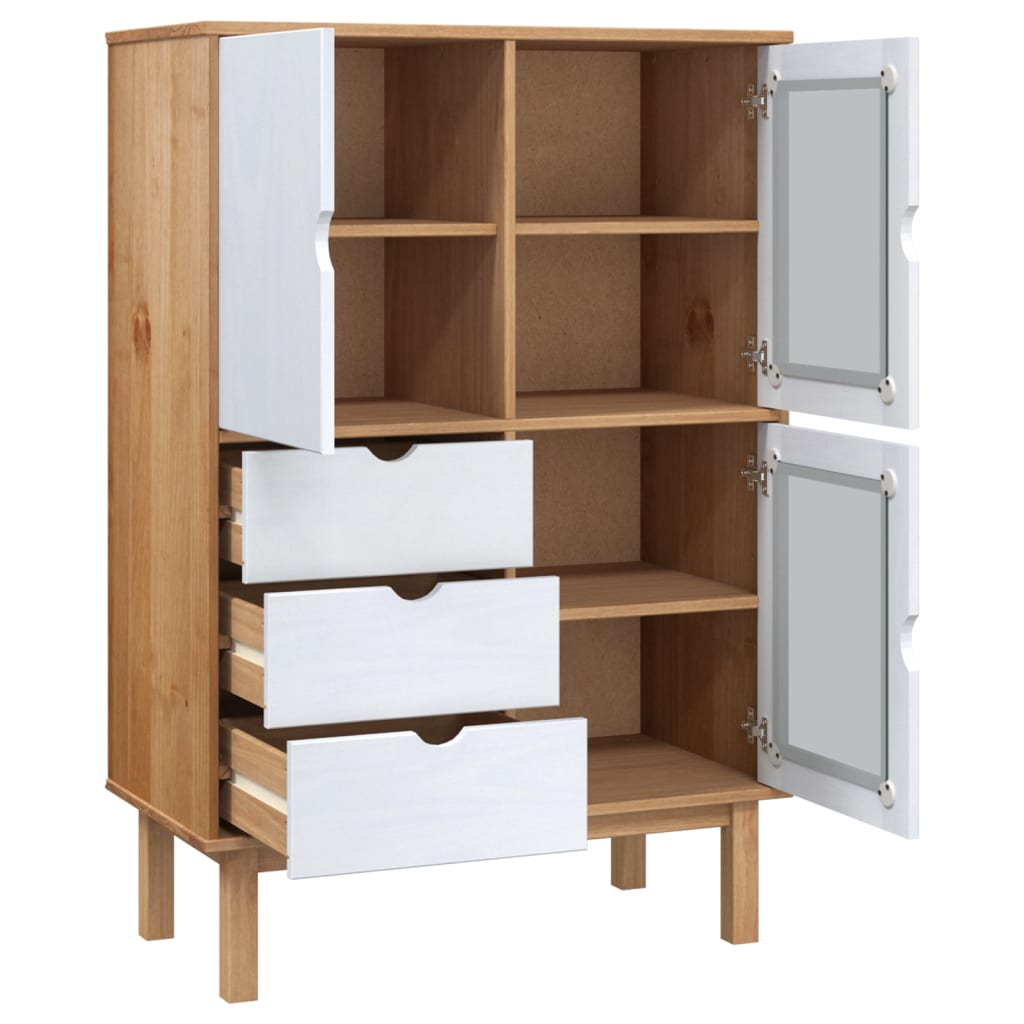 Visoka komoda OTTA smeđe-bijela 85x43x125 cm masivna borovina
