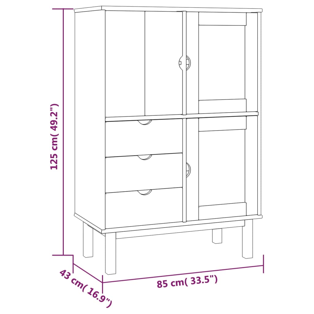 Visoka komoda OTTA smeđe-bijela 85x43x125 cm masivna borovina