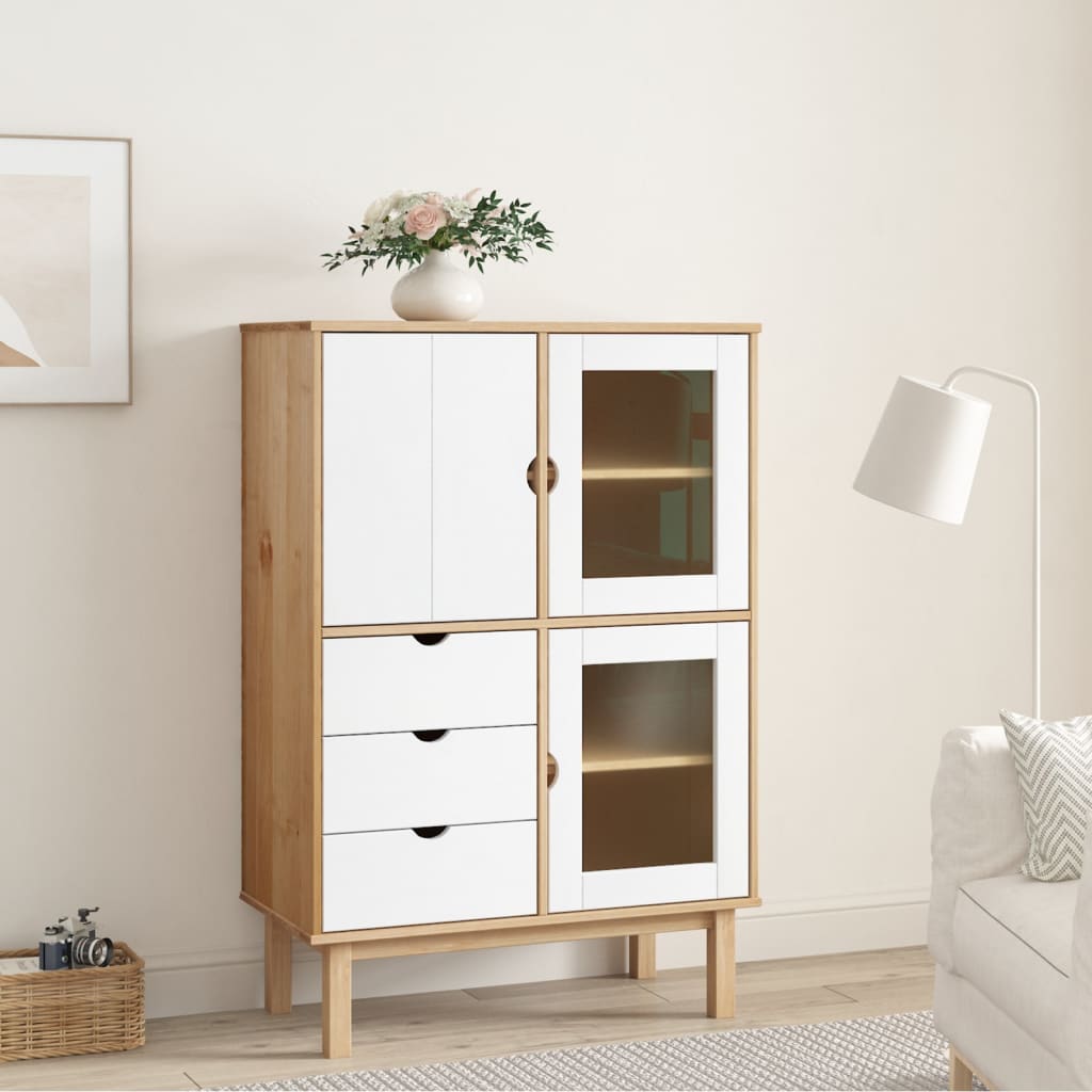 Visoka komoda OTTA smeđe-bijela 85x43x125 cm masivna borovina