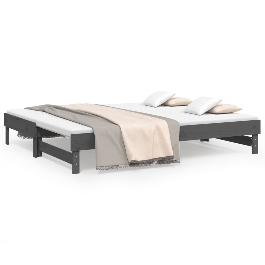 Dnevni ležaj na izvlačenje sivi 2x(100x200) cm masivna borovina