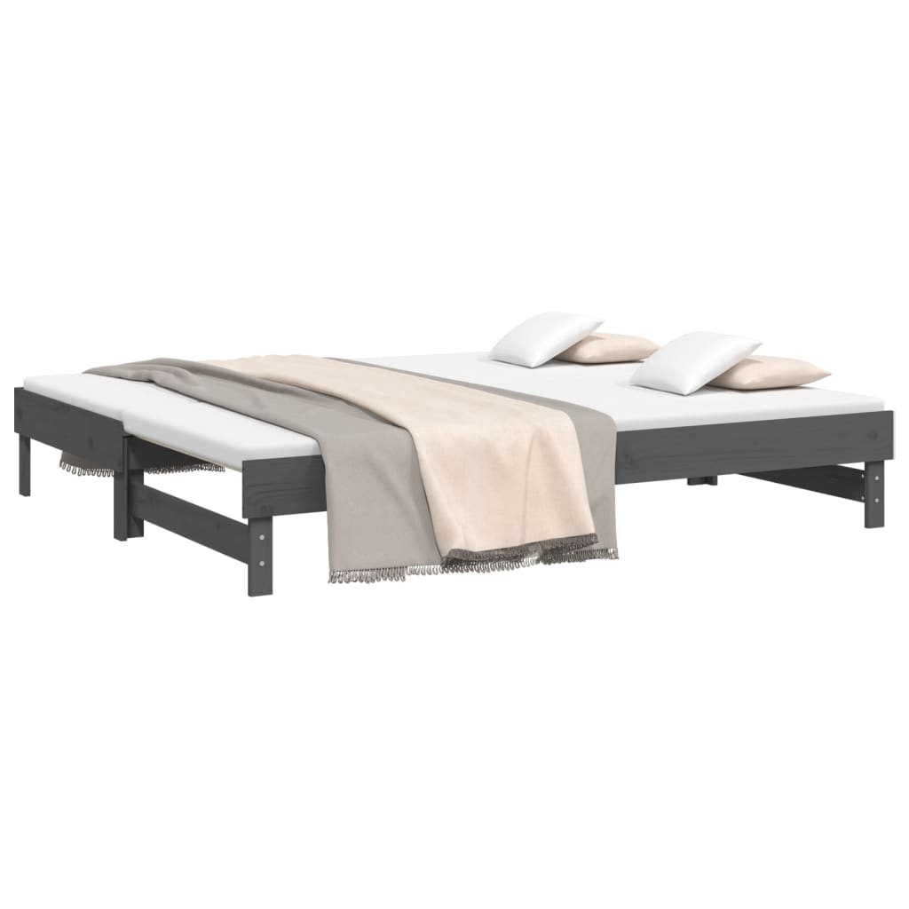 Dnevni ležaj na izvlačenje sivi 2x(100x200) cm masivna borovina