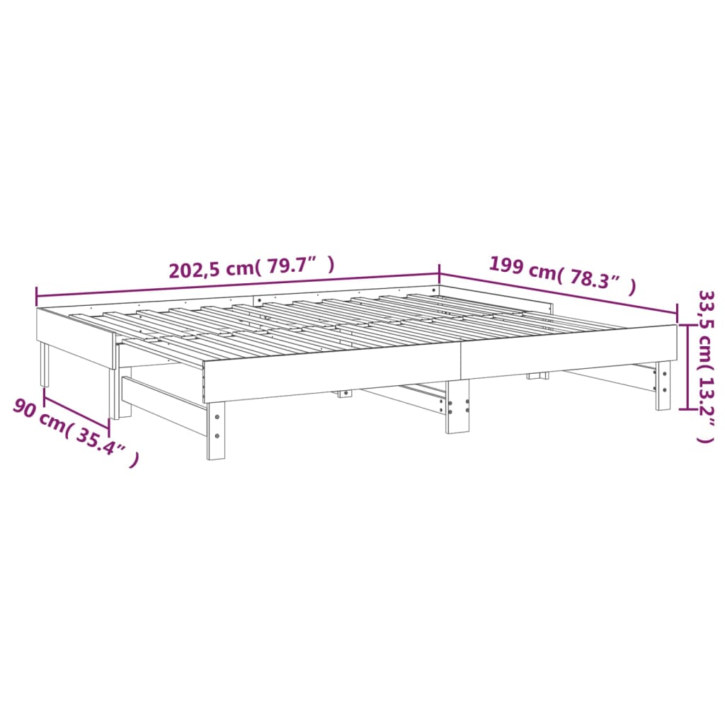 Dnevni ležaj na izvlačenje sivi 2x(100x200) cm masivna borovina