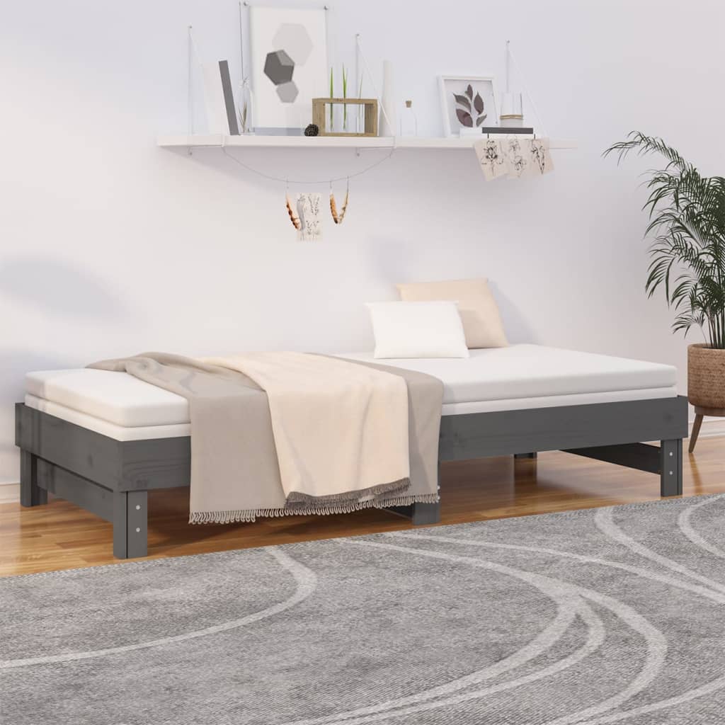 Dnevni ležaj na izvlačenje sivi 2x(100x200) cm masivna borovina