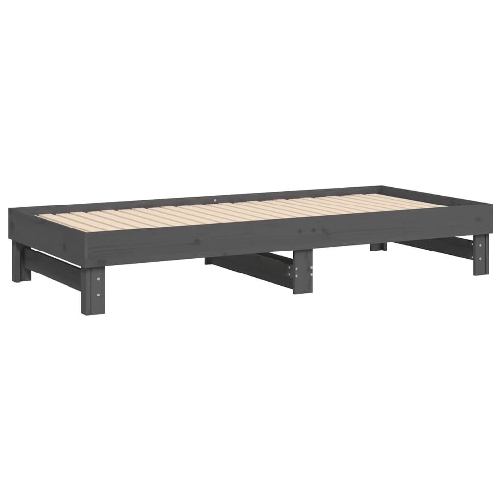 Dnevni ležaj na izvlačenje sivi 2x(100x200) cm masivna borovina