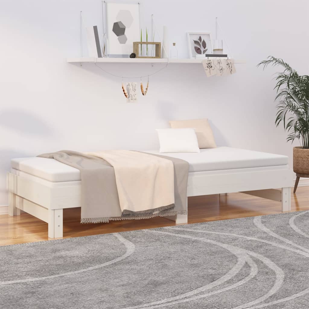Dnevni ležaj na izvlačenje bijeli 2x(90x200)cm masivna borovina