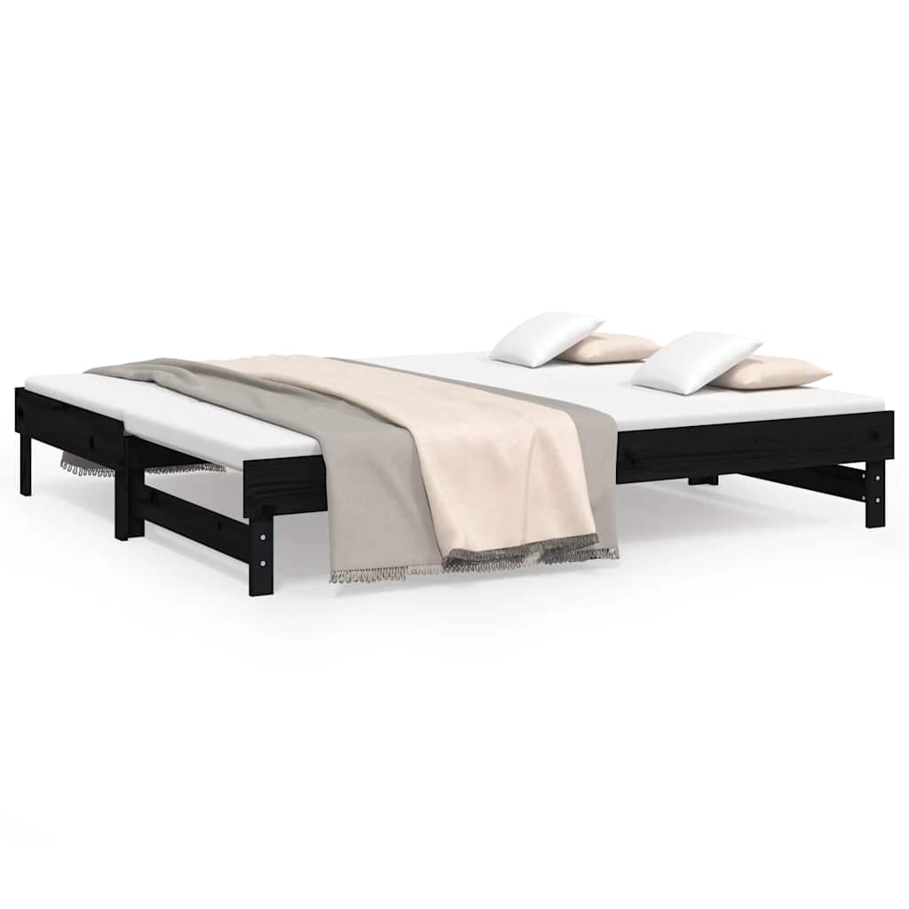 Dnevni ležaj na izvlačenje crni 2x (80x200) cm masivna borovina